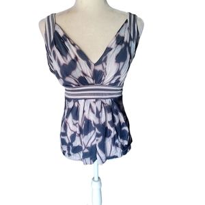 Bcbgmaxazria tank top blouse with tie at waist woman's Medium satin feel Low Cut